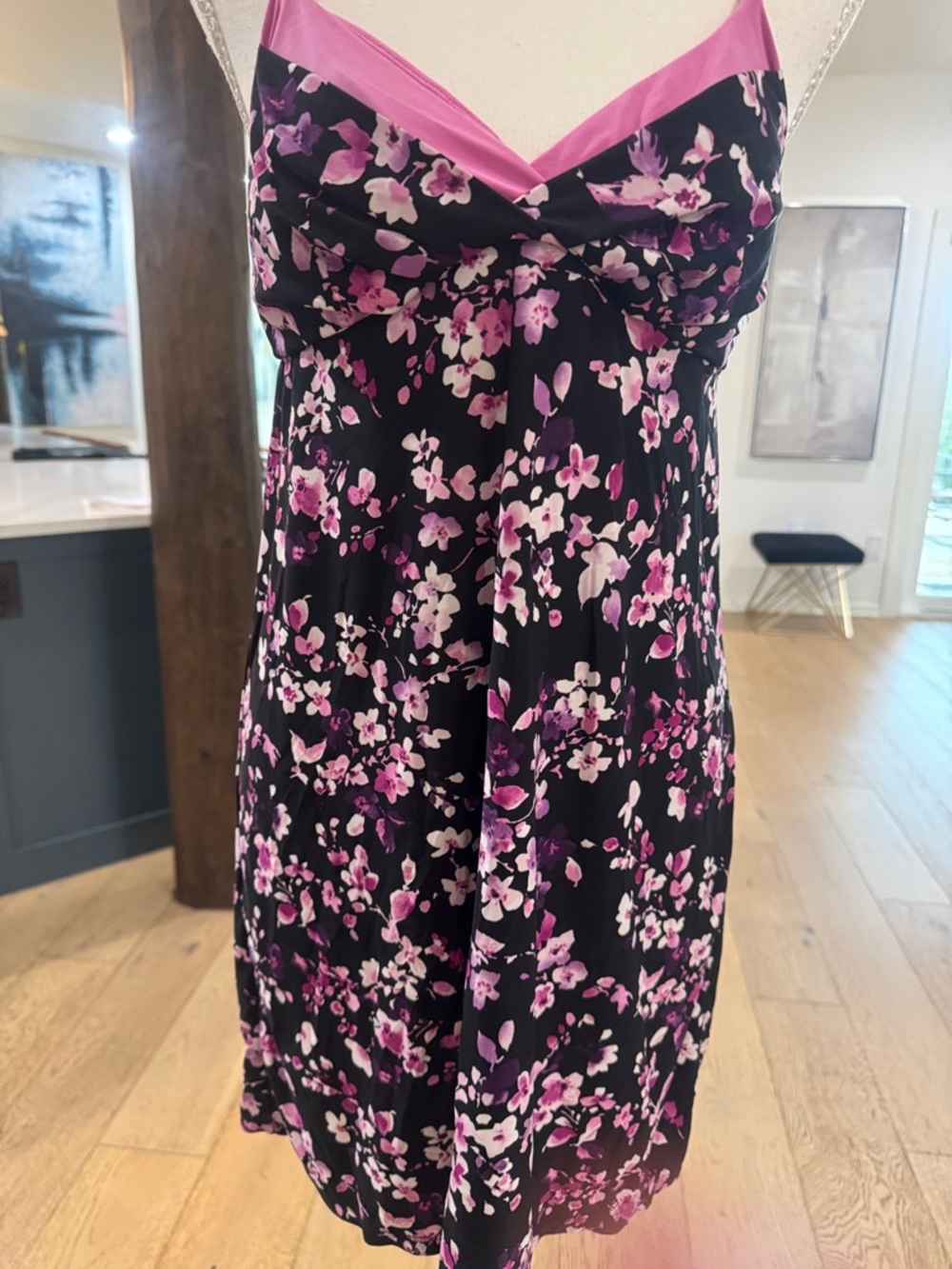 Black & Pink Floral Slip Lingerie Dress Size SM